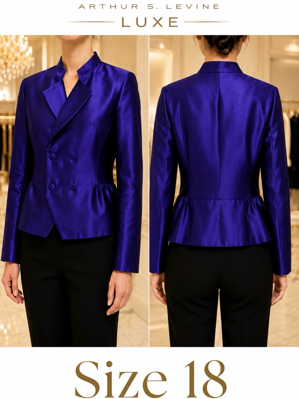 Arthur S. Levine Luxe Women's Double-Breasted Purple Satin Peplum Jacket